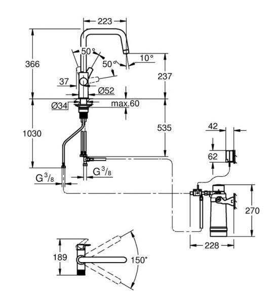 Grohe Blue Pure Minta L-tud starts&aelig;t m/udtr&aelig;k og UltraSafe filter - Krom