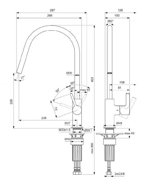 Ideal Standard Gusto køkkenarmatur m/C-tud og svingtud Ideal Standard Gusto køkkenarmatur m/C-tud og svingtud