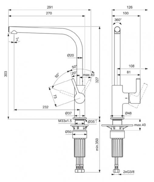Ideal Standard Gusto køkkenarmatur m/L-tud og svingtud Ideal Standard Gusto køkkenarmatur m/L-tud og svingtud