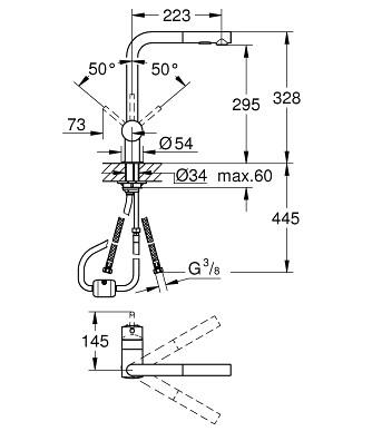 Grohe Minta k&oslash;kkenarmatur m/udtr&aelig;k og L-tud - Krom