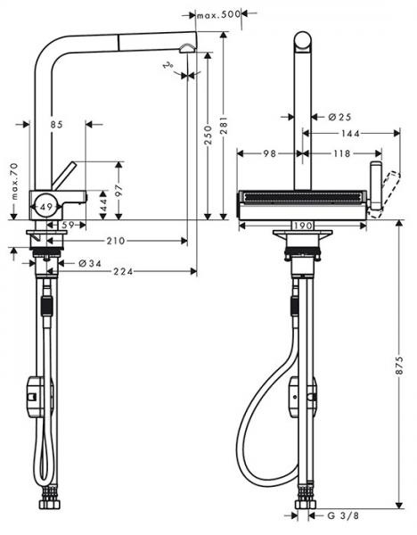 hansgrohe Aquno Select M81 k&oslash;kkenarmatur 250 L-tud med udtr&aelig;k og brus - Krom
