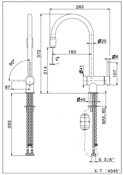 Cass&oslash;e Newform XT k&oslash;kkenarmatur m/udtr&aelig;k - B&oslash;rstet krom