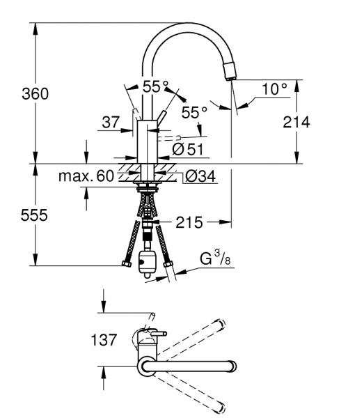 Grohe NEW Concetto køkkenarmatur m/udtræk og C-tud - Krom Grohe NEW Concetto køkkenarmatur m/udtræk og C-tud - Krom