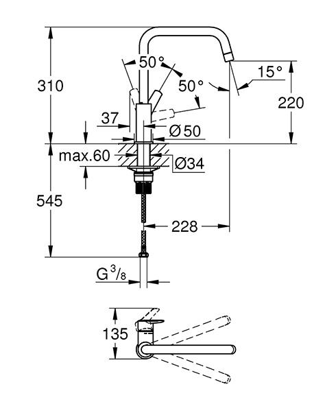Grohe Start k&oslash;kkenarmatur m/svingtud - Mat sort