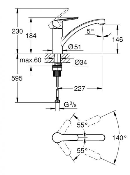 Grohe Start k&oslash;kkenarmatur m/svingtud - Krom