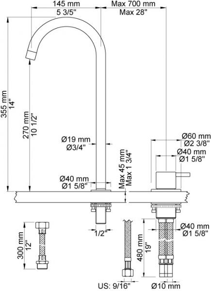 Vola 590V H&aring;ndvaskbatteri m/svingtud - Krom