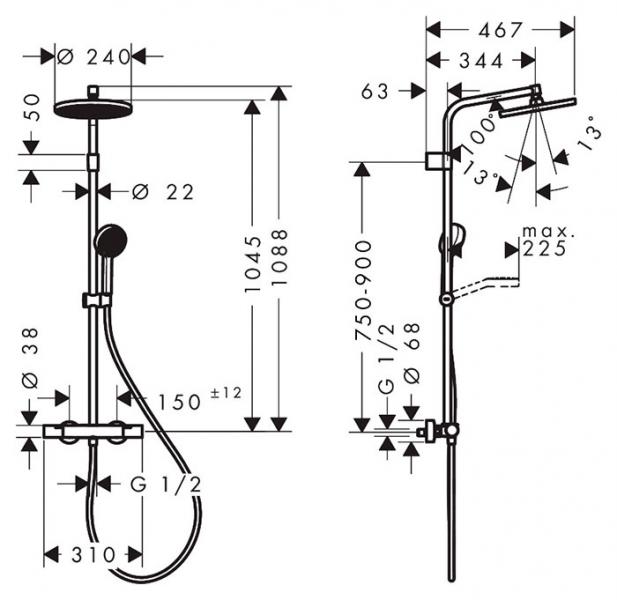 hansgrohe Activera S 240 showerpipe 1jet m/Ecosmart+ og Ecostat Fine Varia - Mat sort