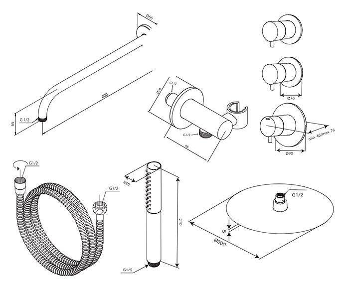 Damixa Iris XS 1 300 bruses&aelig;t til indbygning - Krom
