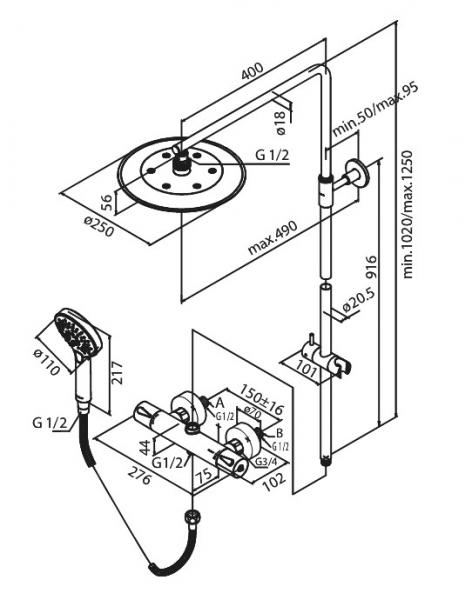 Damixa Silhouet komplet brusesystem - &Oslash;250 - Mathvid