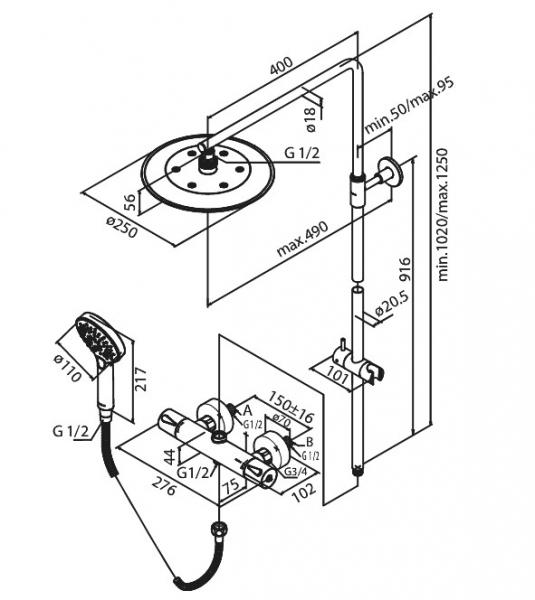 Damixa Silhouet komplet brusesystem - &Oslash;250 - B&oslash;rstet kobber