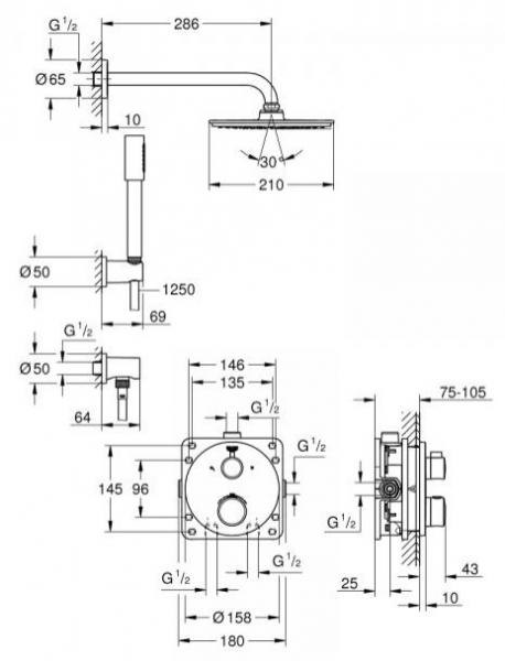 Grohe New Rainshower 210 komplet brusesystem m/Shower Frame