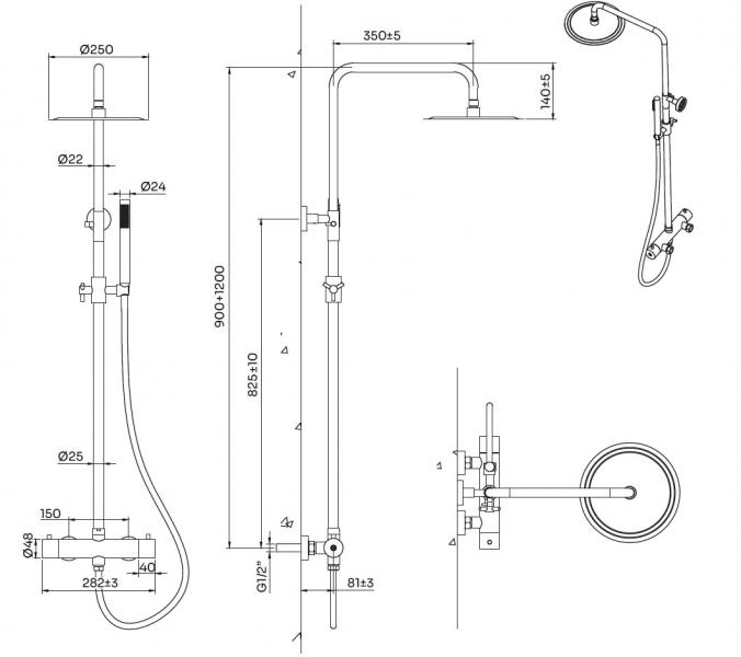 Lavabo Argo RS 250 komplet brusesystem - Rustfrit st&aring;l