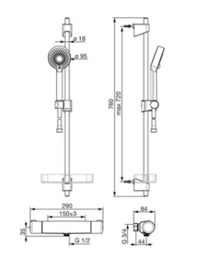 Oras Nova Apollo brusesæt med termostat - Krom Oras Nova Apollo brusesæt med termostat - Krom