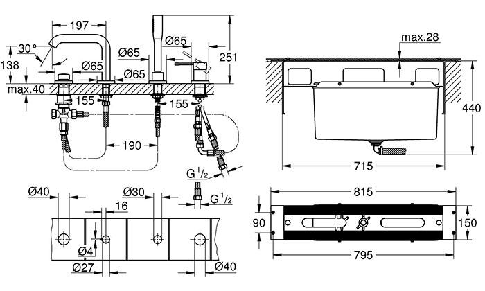 Grohe Essence komplet badekararmatur t/karkant - Supersteel