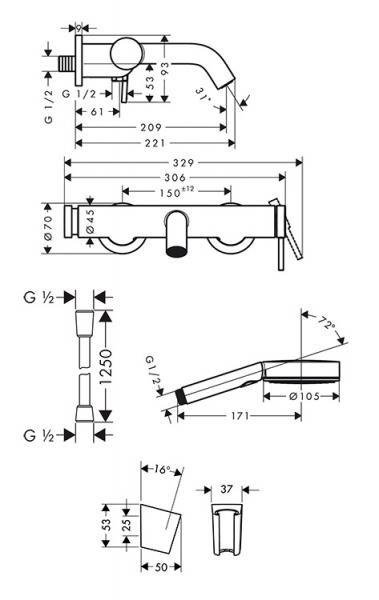 hansgrohe Tecturis komplet badekararmatur 3jet - Krom hansgrohe Tecturis komplet badekararmatur 3jet - Krom