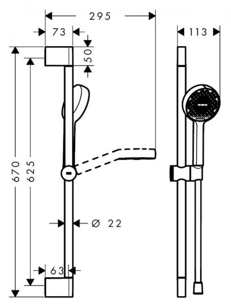 hansgrohe Activera Select S bruses&aelig;t 95 2jet m/Ecosmart+ og brusestang 65 cm - Krom