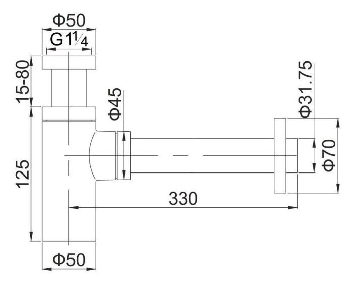 Lavabo Luna 1-1/4" vandl&aring;s t/v&aelig;gmontering - Mat sort