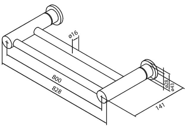 Damixa Silhouet dobbelt h&aring;ndkl&aelig;destang - 800 mm - Matsort