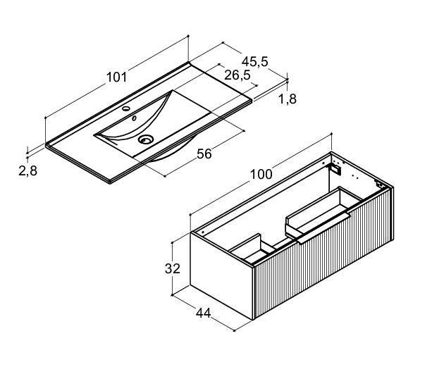 Dansani Mido+ Classic 101 m&oslash;bels&aelig;t m/Amber vask og 1 skuffe - Striber/mat sand