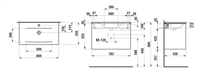 Laufen Palace 80 m&oslash;belpakke - Hvid h&oslash;jglans