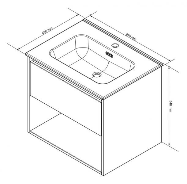 Sanibell Proline m&oslash;bels&aelig;t 60 m/integrerede greb og &aring;ben hylde - Cabana eg