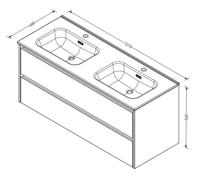 Sanibell Proline 120 m&oslash;bels&aelig;t m/2 skuffer og dobbeltvask - Sort eg