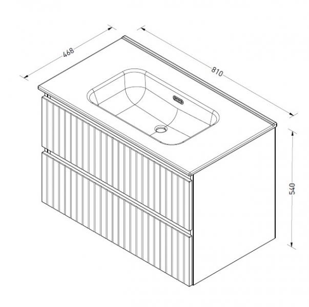 Sanibell Proline 80 m&oslash;bels&aelig;t m/lameller og 2 skuffer - Uden hanehul - Urban eg