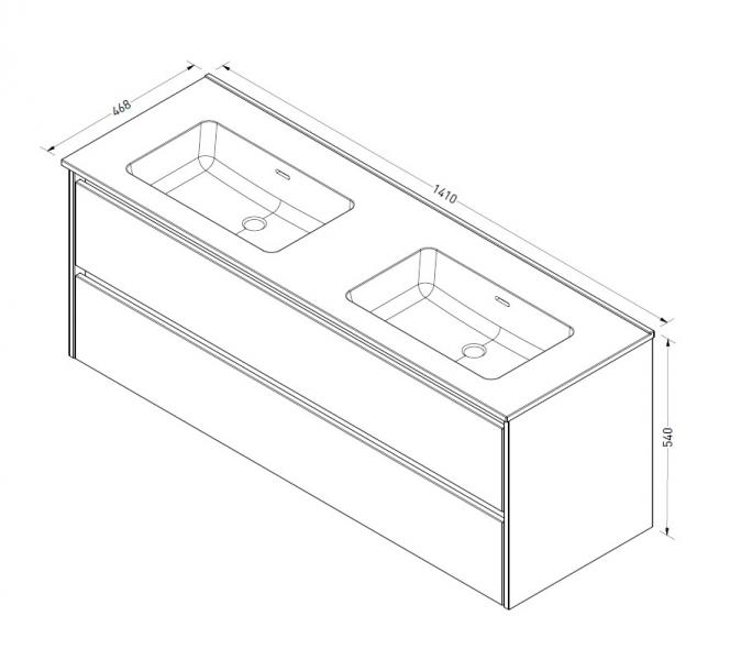 Sanibell Proline 140 m&oslash;bels&aelig;t m/2 skuffer og dobbeltvask - Uden hanehul - Cabana eg