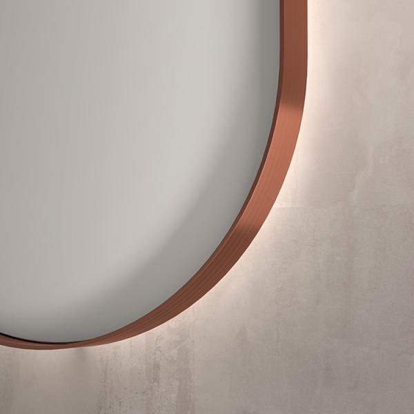 Sanibell Ink SP21 ovalt spejl m/backlight, varme og sensor 40 x 80 - B&oslash;rstet kobber