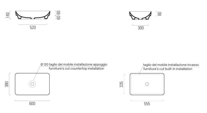 GSI Pura 60 fritst&aring;ende bowlevask - Firkantet - Uden overl&oslash;b - Agave