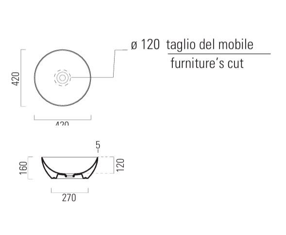 GSI Pura 42 fritst&aring;ende bowlevask - Uden hanehul - Ghiaccio