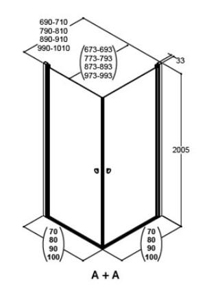 Dansani Match A+A bruseniche - 70x70 cm - Isglas/mat krom Dansani Match A+A bruseniche - 70x70 cm - Isglas/mat krom