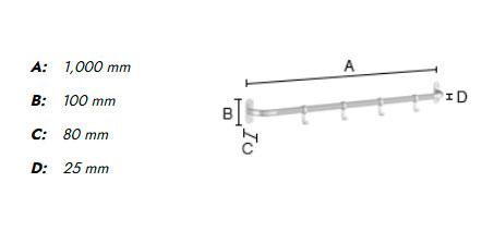 Beslagsboden knagerække m/4 knager - 1000 mm - Mat sort Beslagsboden knagerække m/4 knager - 1000 mm - Mat sort