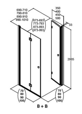 Dansani Match B+B bruseniche m/foldedøre - 80x80 cm - Isglas/mat krom Dansani Match B+B bruseniche m/foldedøre - 80x80 cm - Isglas/mat krom