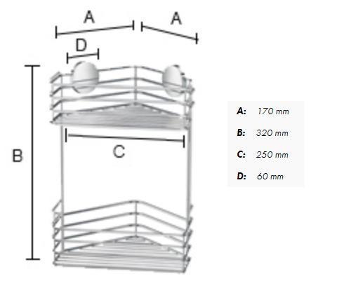 Beslagsboden selvkl&aelig;bende brusehylde til hj&oslash;rne - Dobbelt - Mat sort