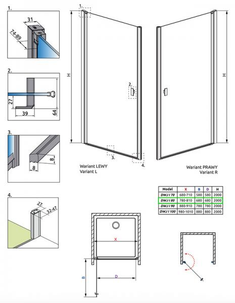Strømberg Noma 20 nichedør 800mm - Højre - Mat sort Strømberg Noma 20 nichedør 800mm - Højre - Mat sort