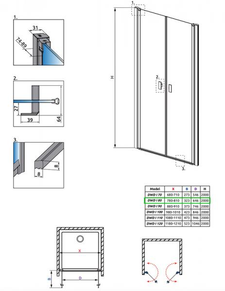 Str&oslash;mberg Noma 30 dobbelt svingd&oslash;r 800mm - Mat sort