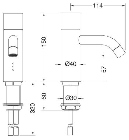 Vola HV1E2-16 Elektronisk h&aring;ndvaskbatteri - Krom