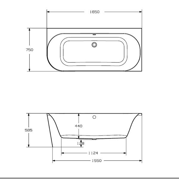 Strømberg Nino badekar t/hjørne - 165 x 75 - Højre Strømberg Nino badekar t/hjørne - 165 x 75 - Højre