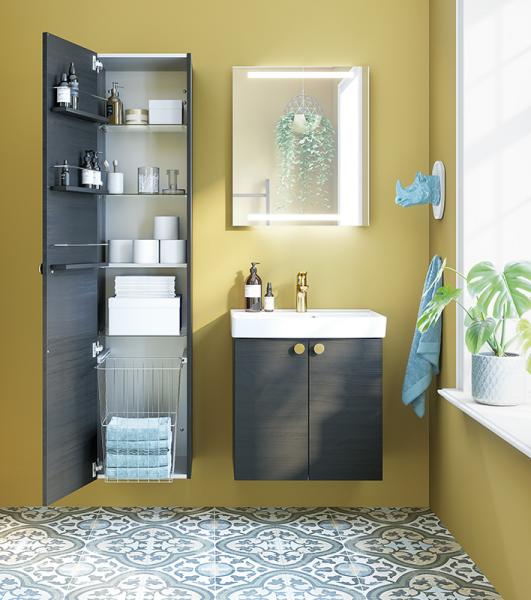 Dansani Mido+ 60 m&oslash;bels&aelig;t m/Capella h&aring;ndvask og Button greb - Sort struktur