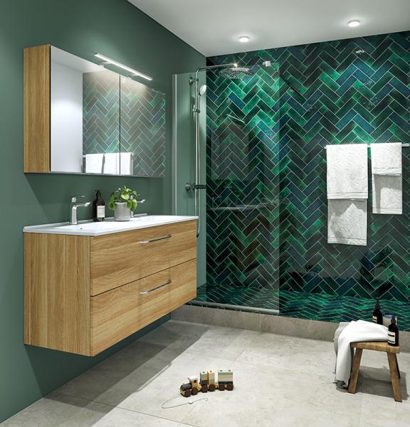 Outlet - Dansani Mido+ 120 møbelsæt m/Amber dobbelt håndvask - Varm eg Outlet - Dansani Mido+ 120 møbelsæt m/Amber dobbelt håndvask - Varm eg