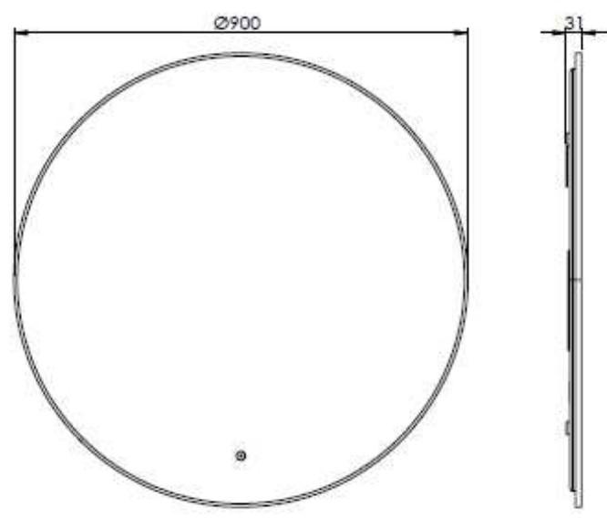 Cass&oslash;e Toscana spejl m/sort ramme, backlight og varme &Oslash;90