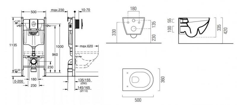 GSI Pura Agave 50 toiletpakke inkl. s&aelig;de m. softclose, cisterne og mat sort betjening