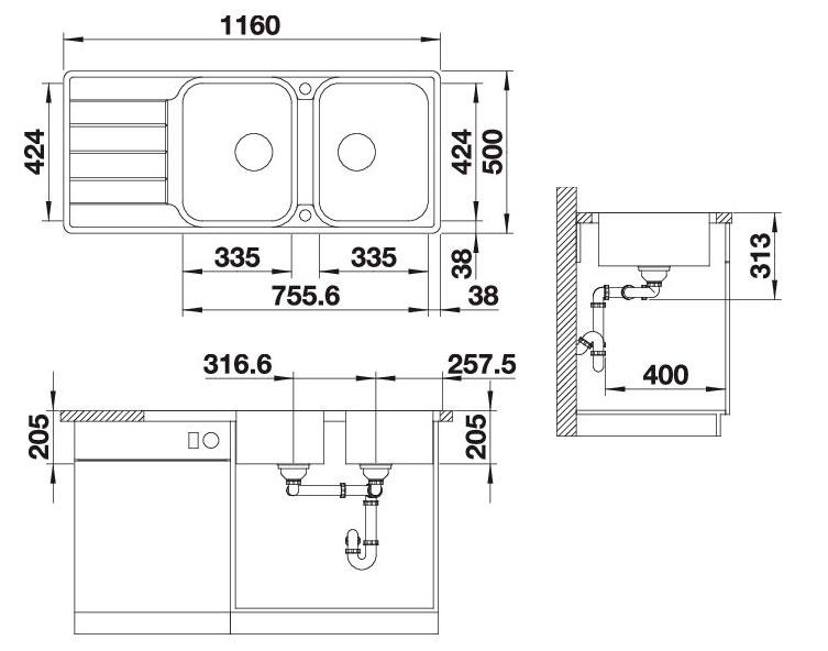 Blanco Classimo 8 S-IF MXI k&oslash;kkenvask - Rustfrit st&aring;l