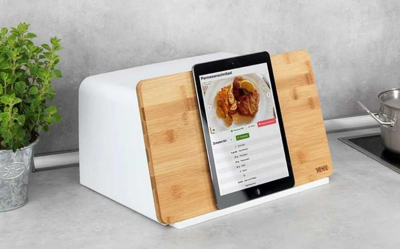 Wenko Kubo br&oslash;dkasse m/tabletholder - Bambus/hvid