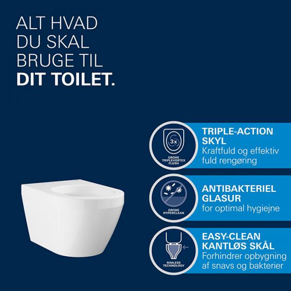 Grohe Euro rimless v&aelig;gh&aelig;ngt toilet m/TripleVortex og HyperClean