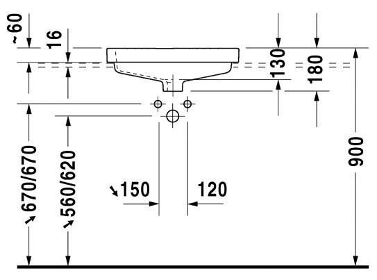 Duravit Vero 55 h&aring;ndvask t/nedf&aelig;ldning