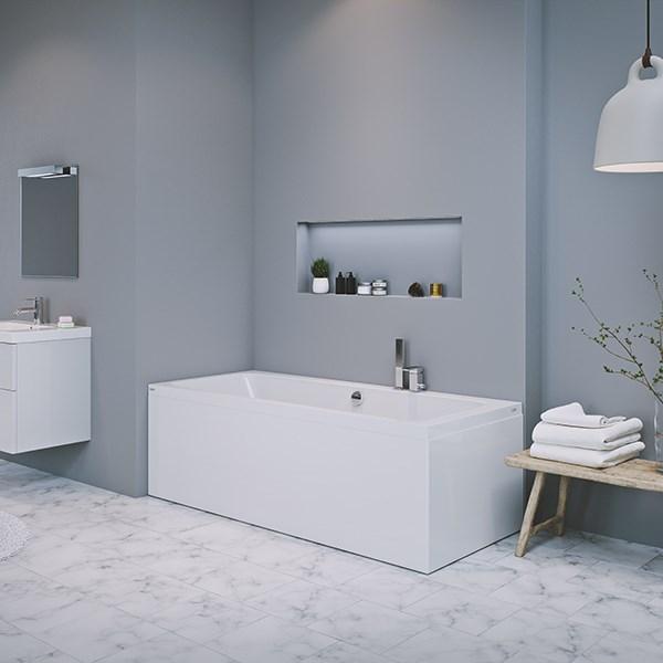 Str&oslash;mberg Quantum badekar t/indbygning - 180 x 80 - 2 rygl&aelig;n