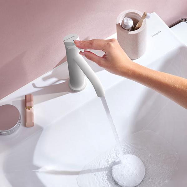 hansgrohe Tecturis S h&aring;ndvaskarmatur 110 m/CoolStart, EcoSmart+ og l&oslash;ft-op bundventil - Mat hvid