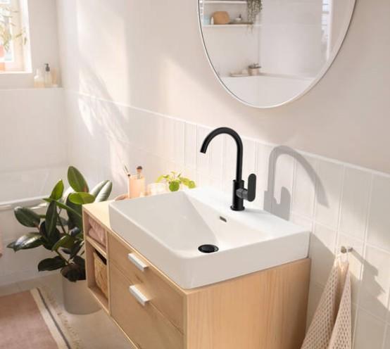 hansgrohe Rebris S 210 h&aring;ndvaskarmatur m/svingtud og l&oslash;ft-op bundventil - Mat sort